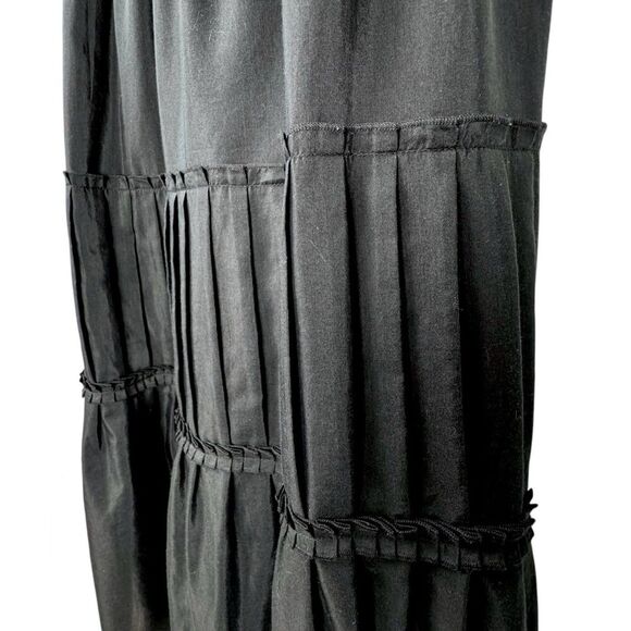 LOFT Women Tiered Midi Dress 4 Black Cotton Silk Pleated Fairy Goth Witch Boho - Picture 6 of 15